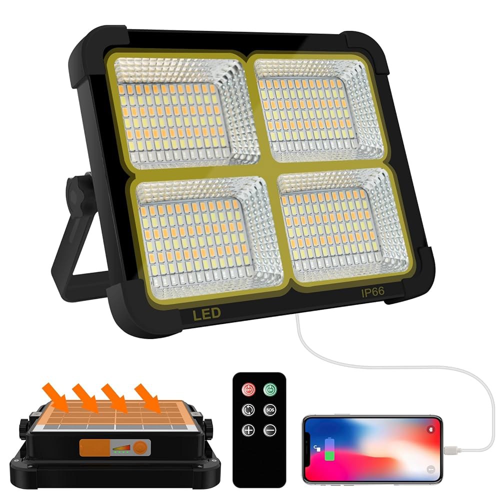 CosyEasy 휴대용 LED 작업용 태양광 조명 100W 16500mAh 10000 LM 스텝리스 밝기 작업 현장 배터리 충전식 바닥 조명(블랙(원격)) Orange... 