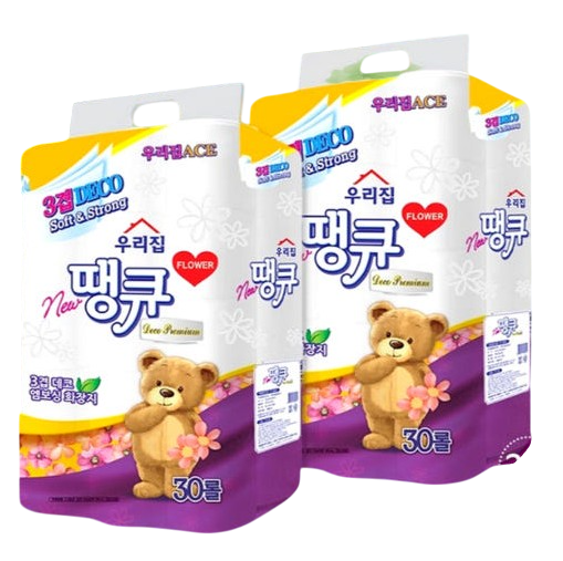 우리집 플라워땡큐 국산 3겹30롤  집들이 선물용 비데 화장지 : 한도상사