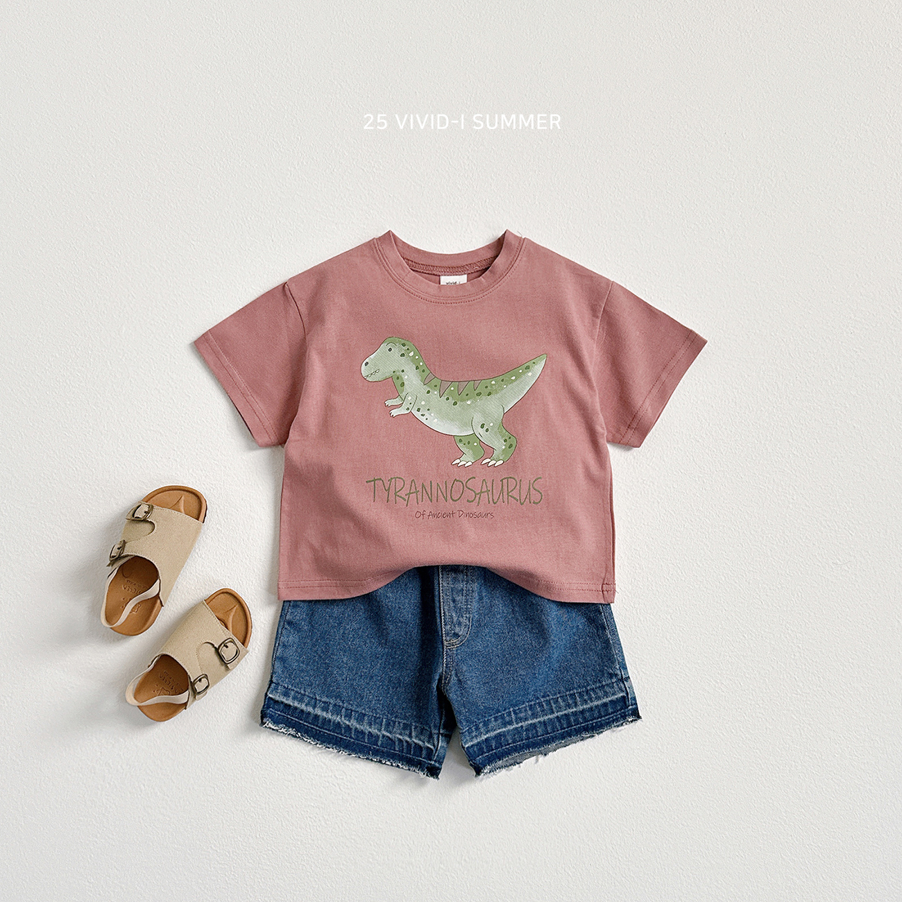 XS-XL 여름 반팔티 면 티셔츠 아기 여아 남아 키즈 등원룩 비비드아이 공룡 다이노 티 : 오꼬뜨
