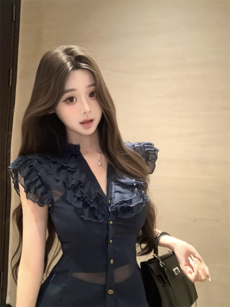 브이넥 프릴 슬리브 시스로 나시 블라우스 양군스토어S408 : Yang-Gun Shop