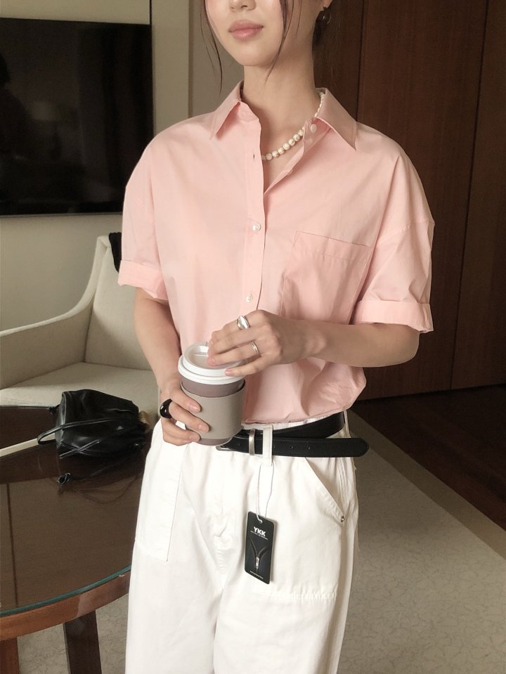 25SS 르버터 오버 하프 셔츠 (셔츠라인공장) 반팔 카라 코튼 남방 : 레이디쁨