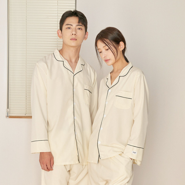 2pack 도씨 실크핏 에센셜 긴팔 커플 잠옷 세트 D-3657 : brownstudio
