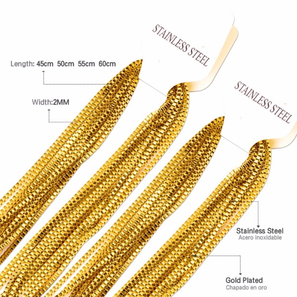 LUXUSTEEL 2MM 스퀘어 박스 체인 목걸이 남자/여자 10 개/몫 스테인레스 스틸 페이드 링크 체인 없음 DIY 쥬얼리 액세서리 만들기 : item0120