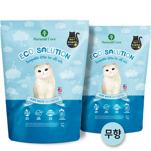 네츄럴코어 고양이모래 에코솔루션 (퓨어화이트/네츄럴가든) 7kg x 2개 + 간식 : 미스터펫스토어