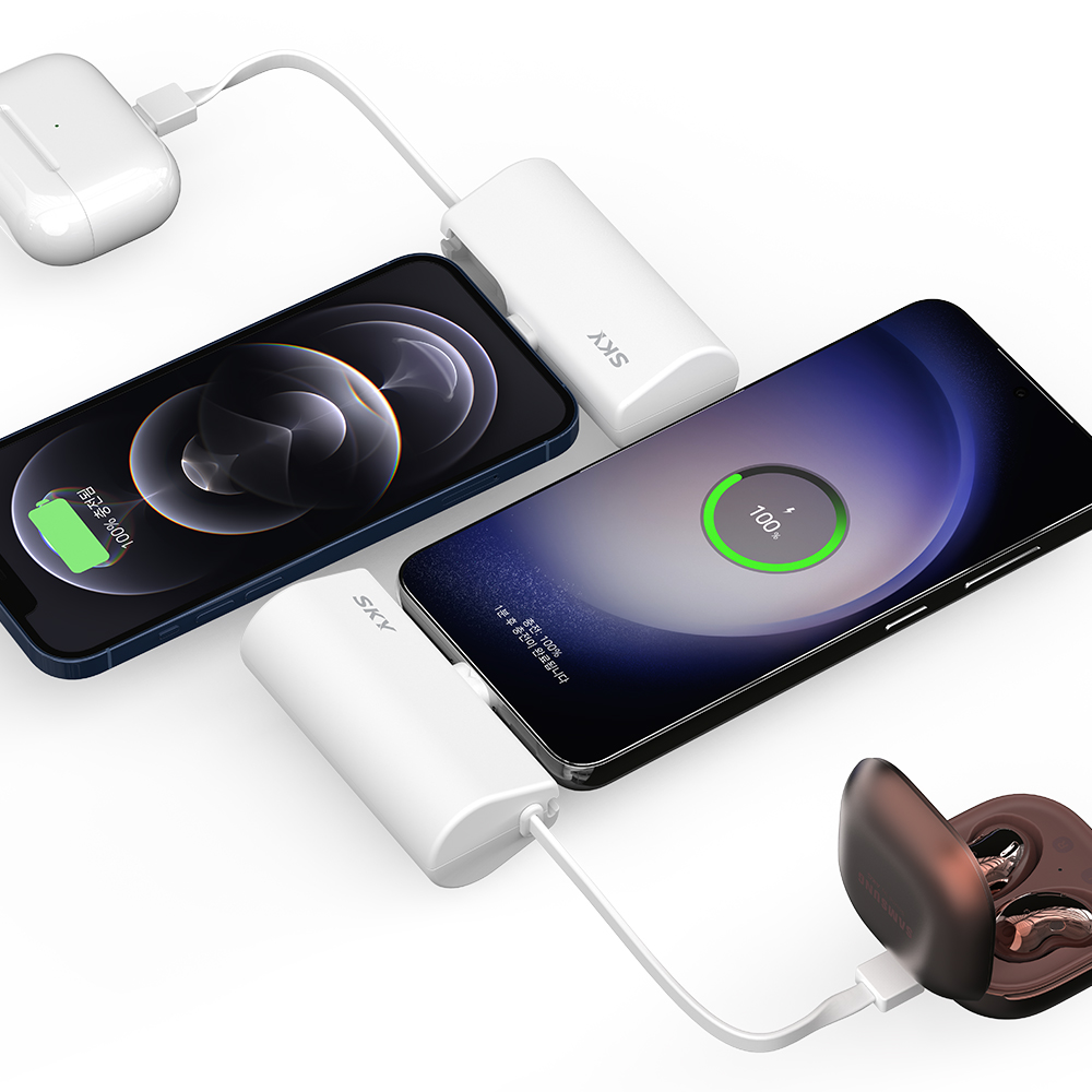 1+1 필 X12 Pro 5000mAh 20W C타입 빌트인 잔량표시 도킹형 보조배터리 화이트 : 스카이공식스토어