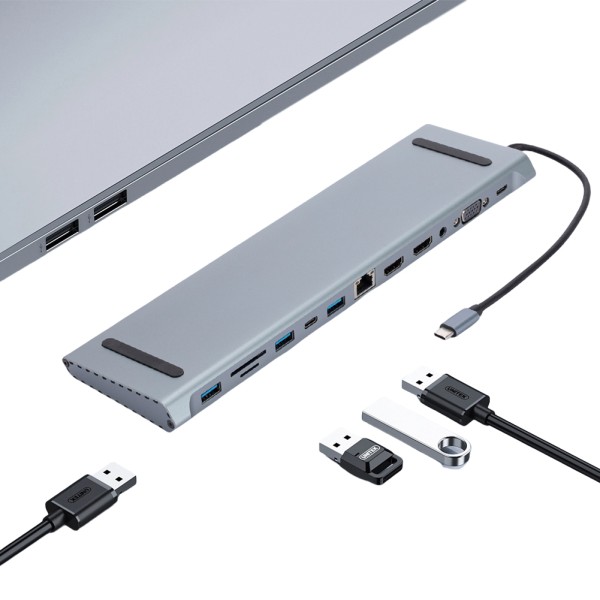 맥북 에어 프로 및 기타 C타입 노트북용 멀티포트 어댑터, HDMI 호환 VGA USB C 도킹 스테이션, RJ45 이더넷, 12 in : 스마트랩팩토리하남