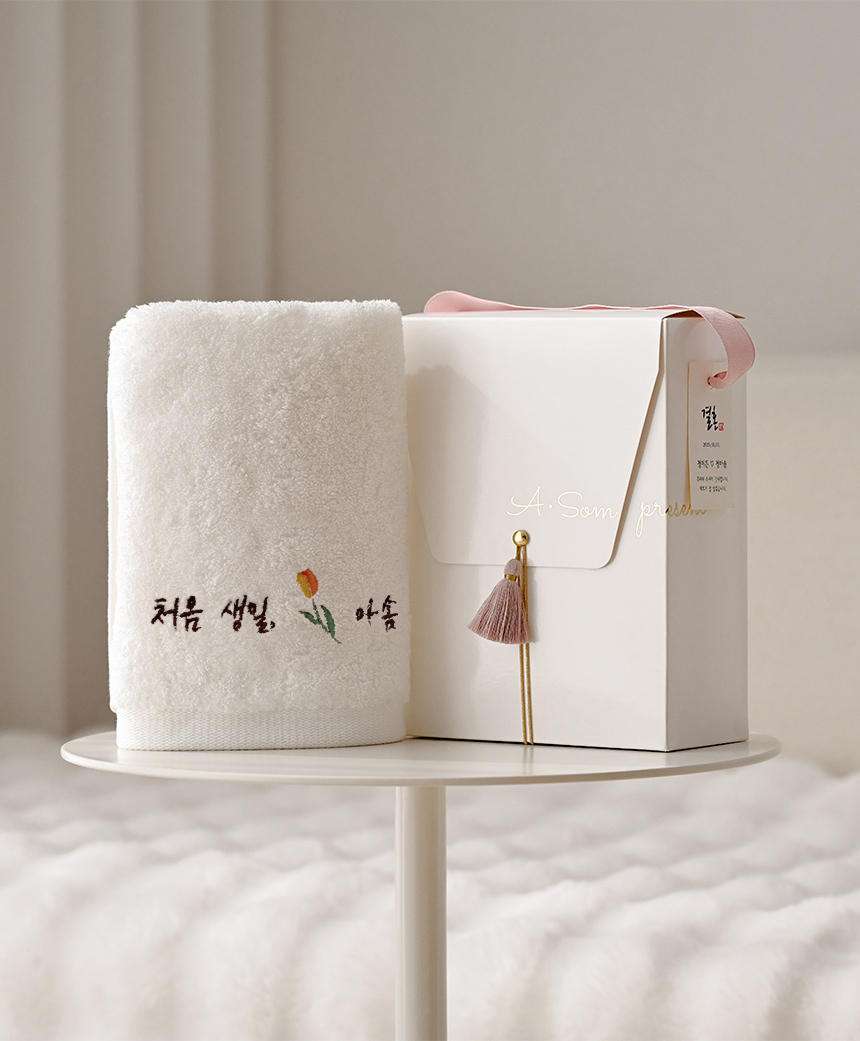 튤립 수건  돌 답례품 결혼식 결혼 칠순 조문 선물 싱글토트 스티커 완포장 40수 170g (100장이상가격) : 아솜 답례품