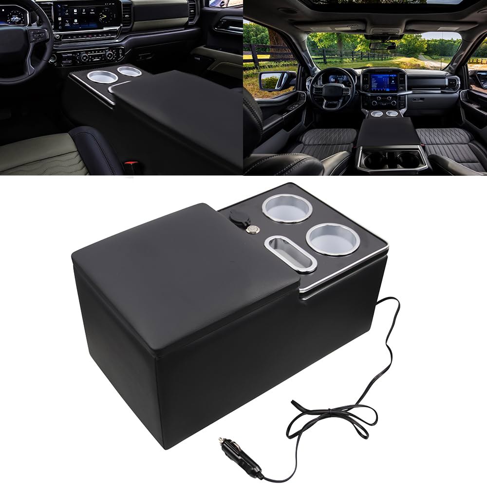 LED 조명, USB 포트, 홀더 등을 갖춘 스포레이싱츠 블랙 유니버설 트럭 시트 정리함 - 카 & 밴 플로어 캡 백 벤치 암레스트 중간 보관함 계약자... 