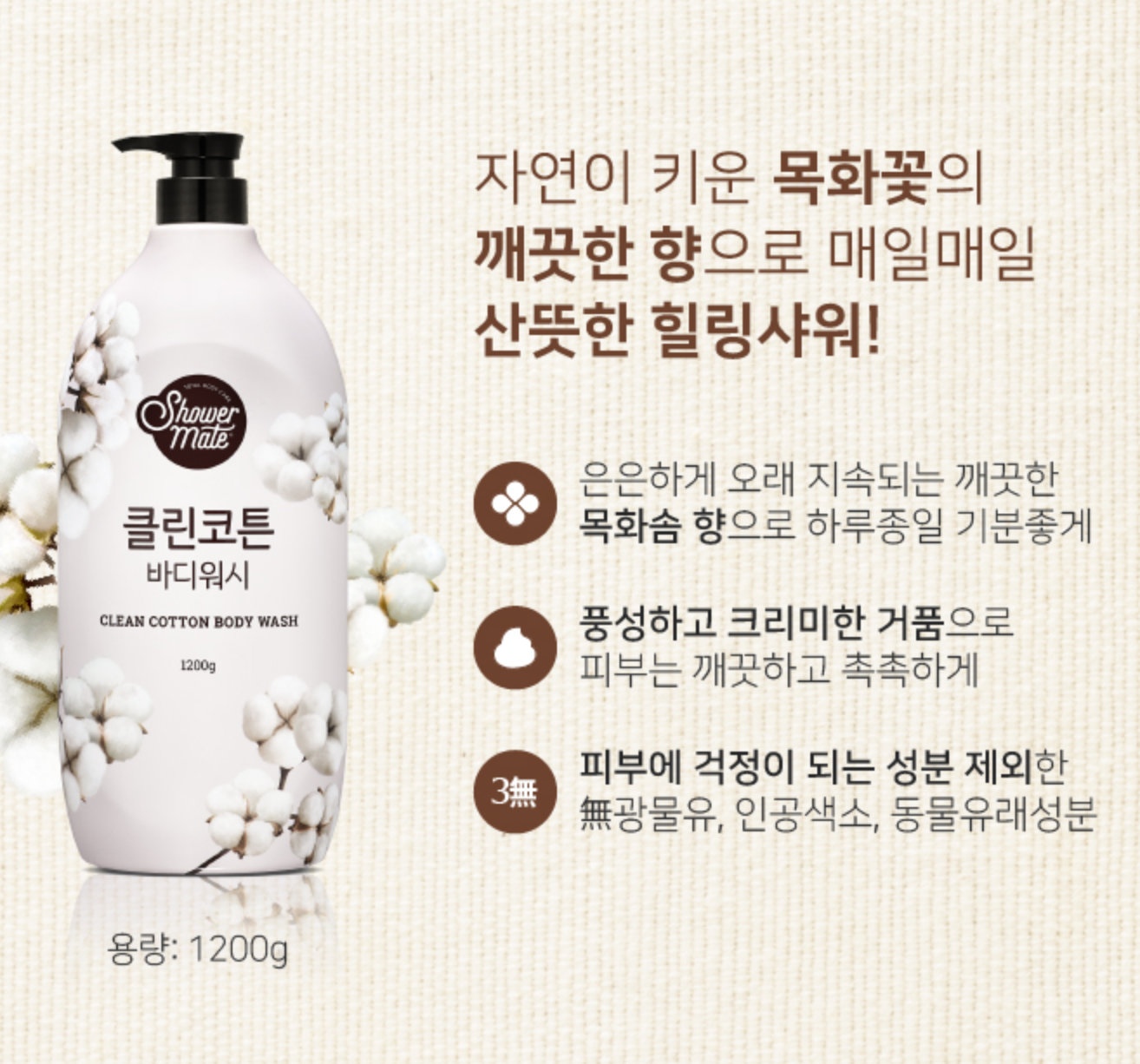 클린코튼바디워시 향기좋은 샤워메이트 복숭아 바디 워시 클렌저 1200ml : 엘리s마켓