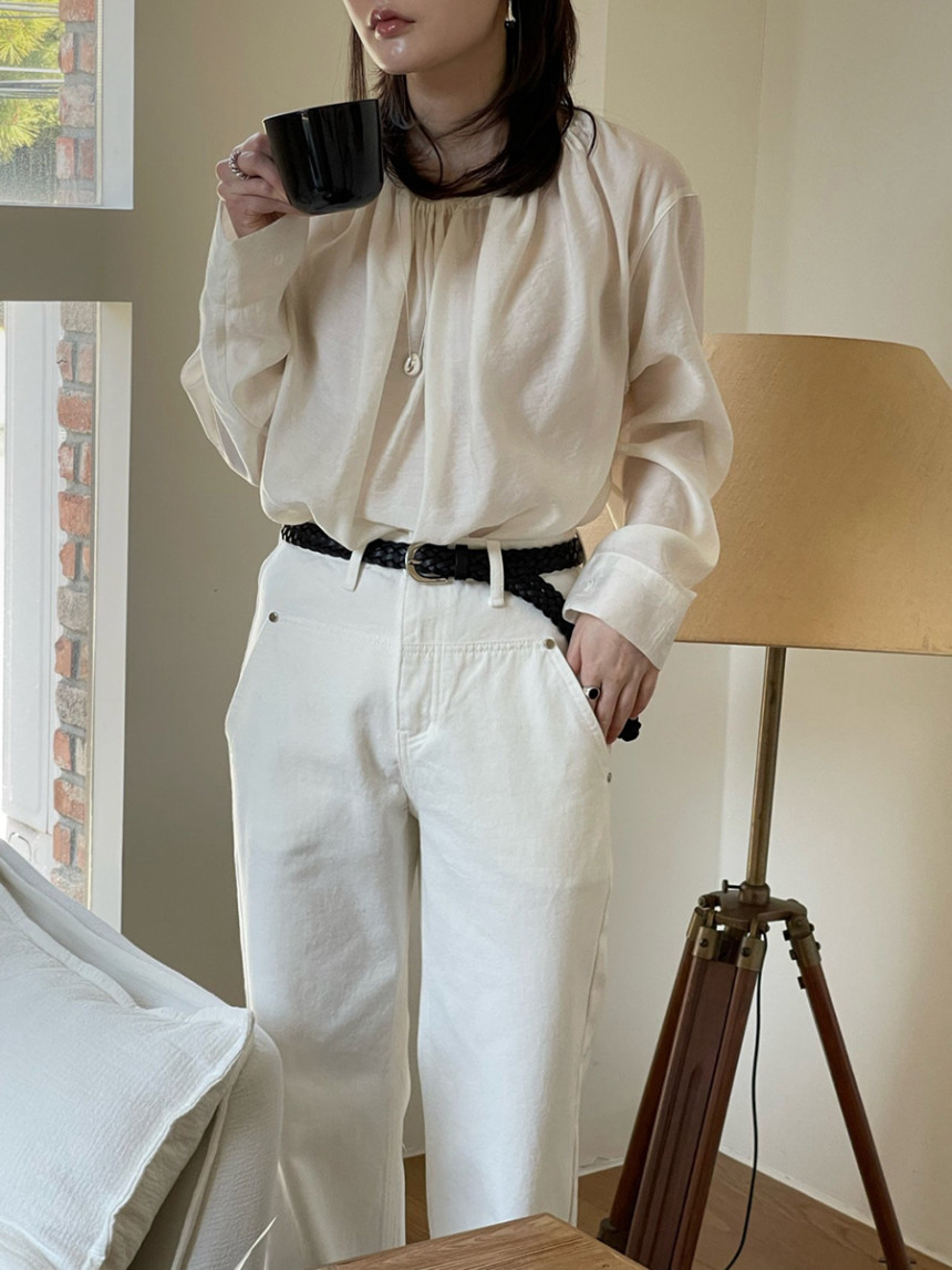 브론즈 시스템 데님 팬츠 코튼 화이트진 일자 바지 : 릴썸