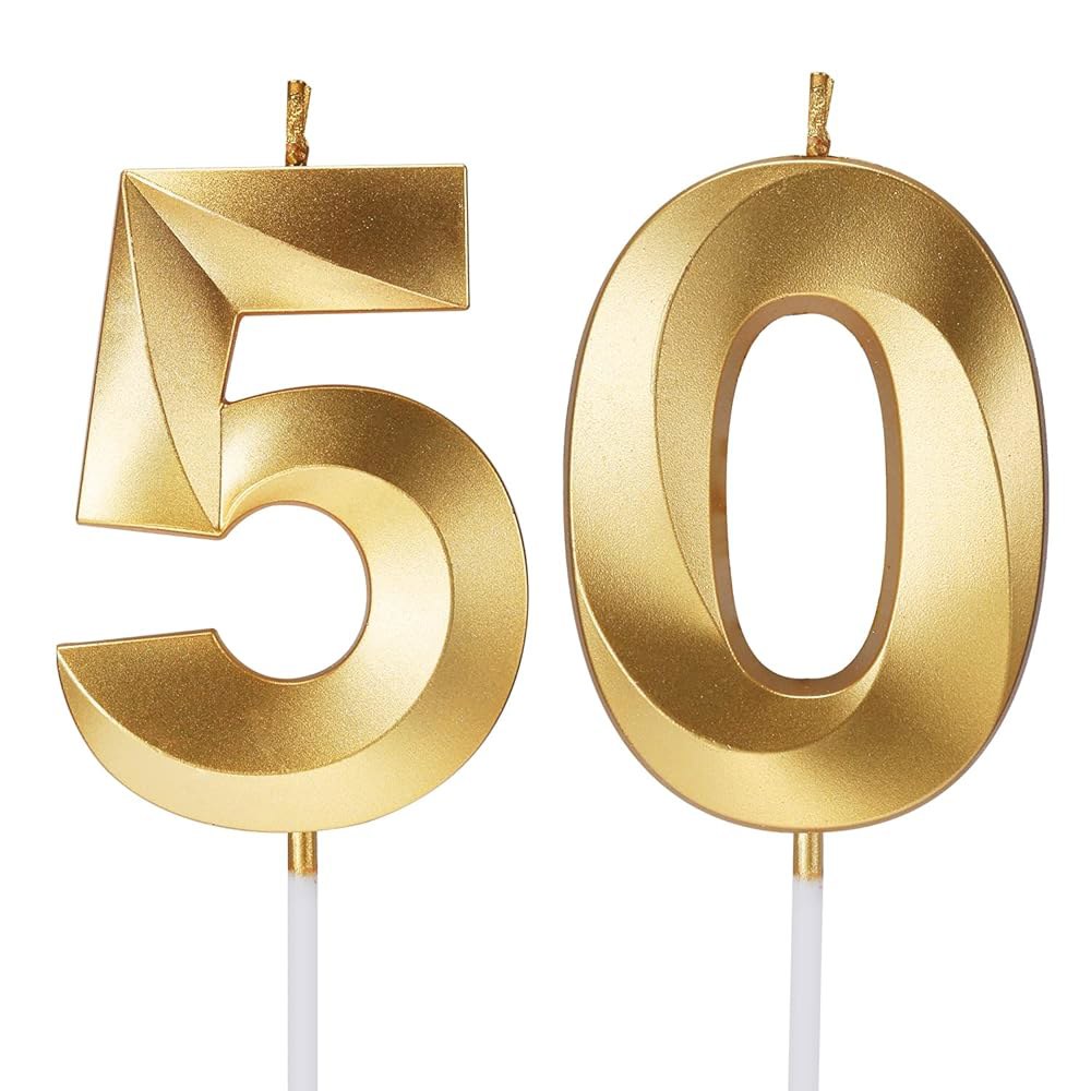 케이크를 위한 50번째 생일 캔들 번호 축하해요 3D 디자인 결혼 기념 파티 케이크 토퍼 장식 (50, 골드) 3D-Crown Gold-3D-Crown-0 : seisAZ