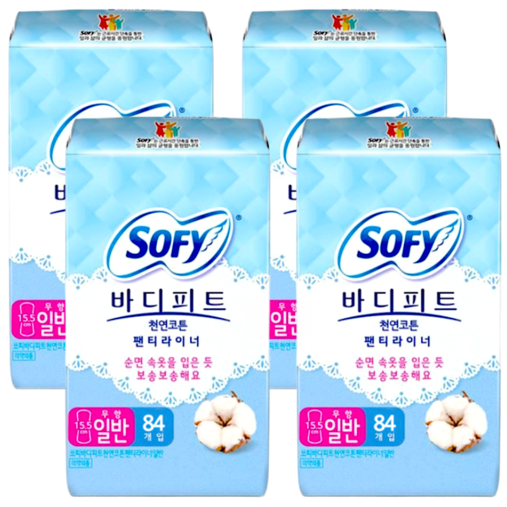쏘피 바디피트 천연코튼 팬티라이너 일반 무향 84개입 x 4개 용량 UP : 수민마트