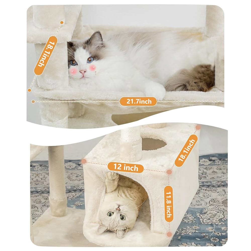 실내 고양이를 위한 고양이 집이 있는 63인치 다단계 대형 나무 타워/코지 퍼치/고양이 콘도/사이잘 스크래치 트/해먹/고양이 활동 센터 플레이... 