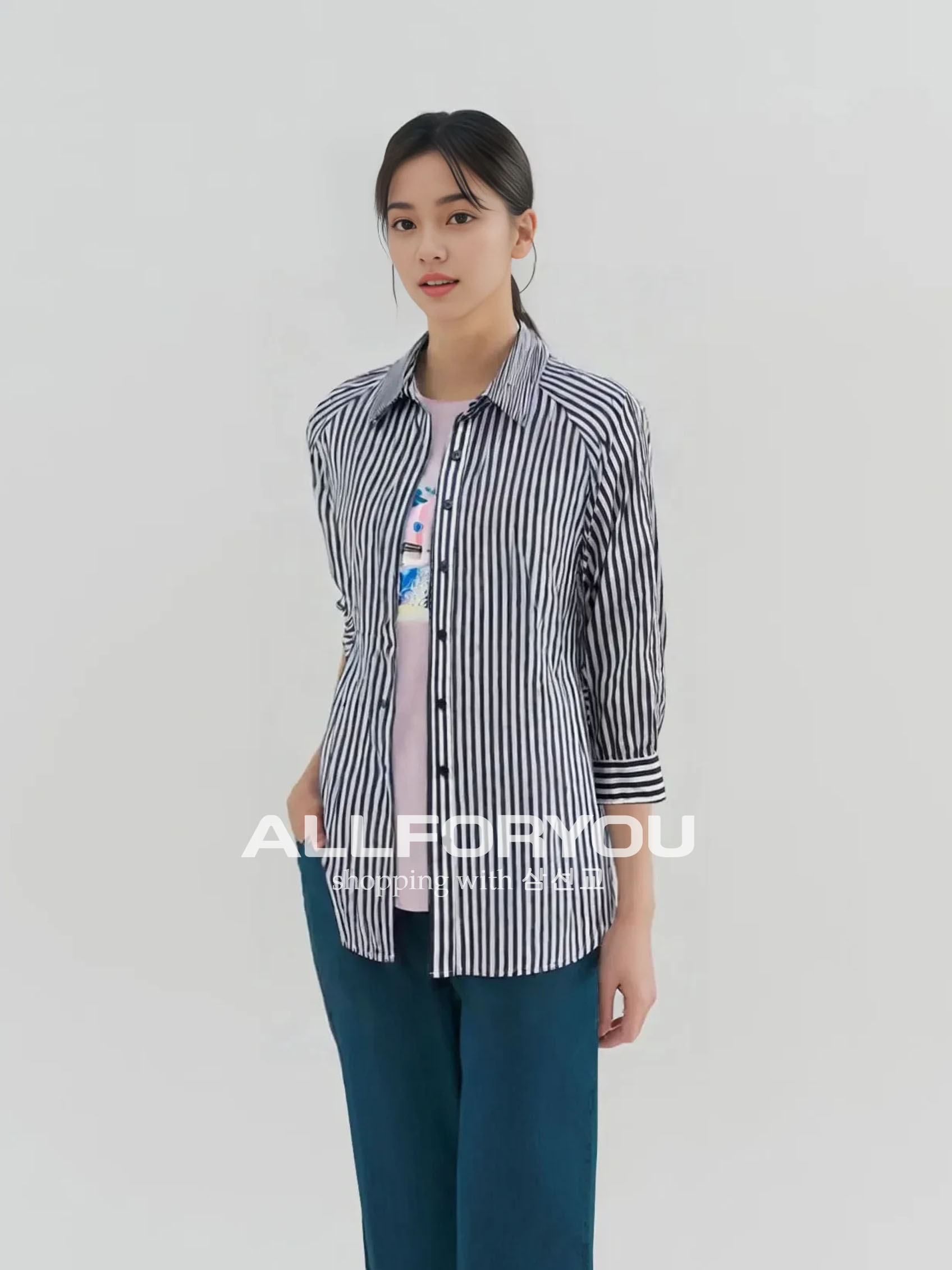 올포유 여성 스트라이프 루즈핏 블라우스 셔츠 ALBLM4261NV : 올포유 삼선교