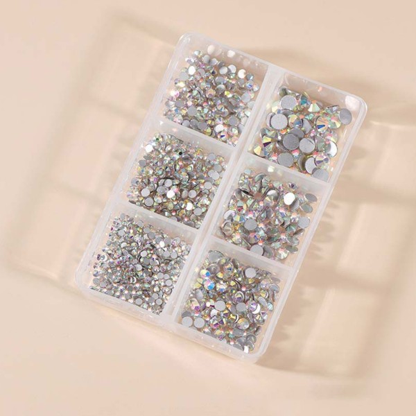 1상자 멀티 사이즈 AB 크리스탈 네일 라인 석 플랫 하단 클리어 다이아몬드 보석 DIY 아트 장식 Strass Stones : SolBox