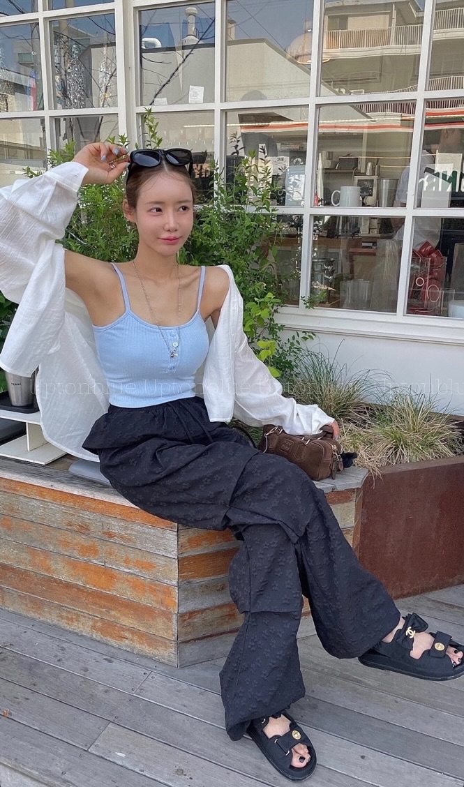 미엔느 자가드플라워팬츠 : 업튼블루