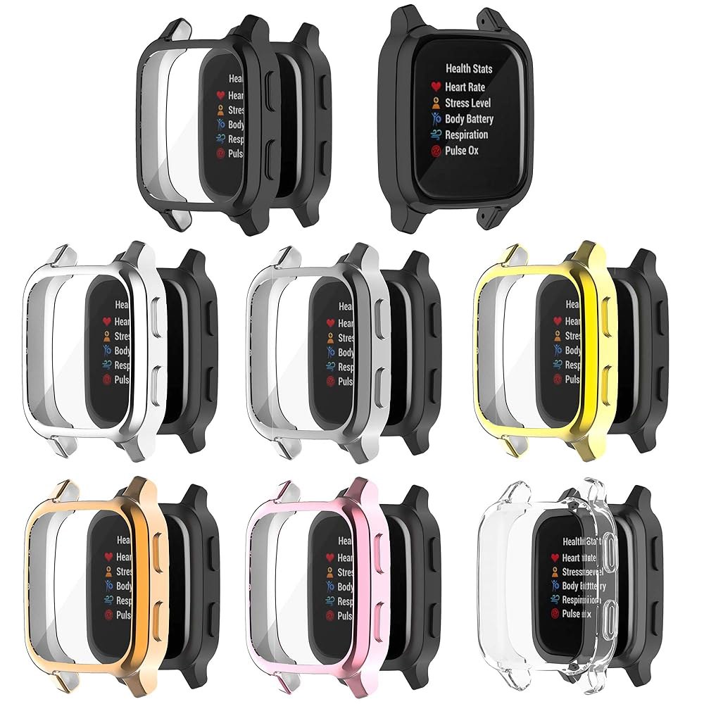 Garmin Venu Sq 2 / Venu Sq 2 음악 시계 화면 보호기 케이스 TPU 슬림 케이스 커버 [메탈 컬러 프레임 도금] [3D 풀 커버] 쉘 보호... 