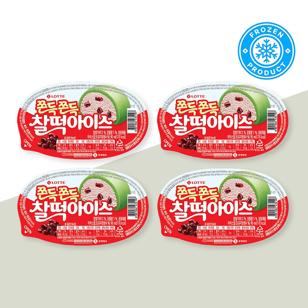 롯데웰푸드 떡 팥 아이스크림 쫀득쫀득 찰떡아이스 컵 20개 : 쿨아이스크림
