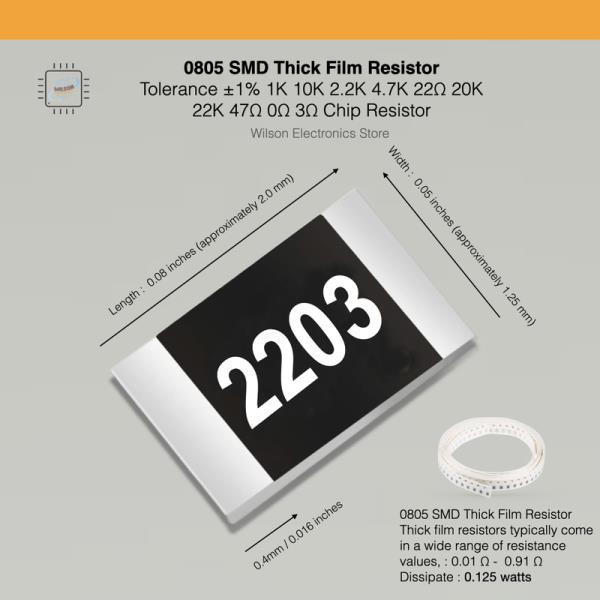 100 개  0805 SMD 칩 고정 저항기 공차 ±1% 1K 2.2K 4.7K 22Ω 20K 47Ω 0Ω 3Ω 필름 저항기 : 아온트레이딩