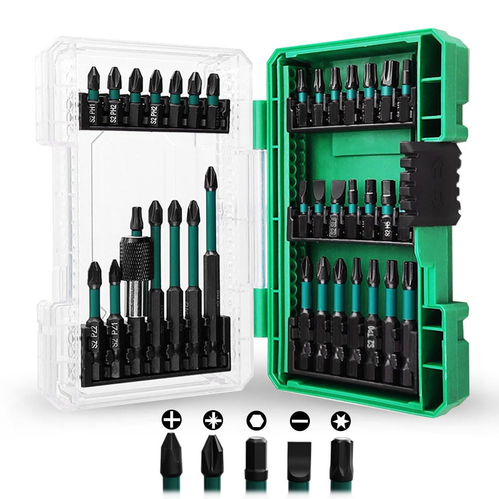 저장 케이스가 장착된 METOY 35PCS 임팩트 드라이버 비트 세트 - S2 스틸, : 윤에이전시