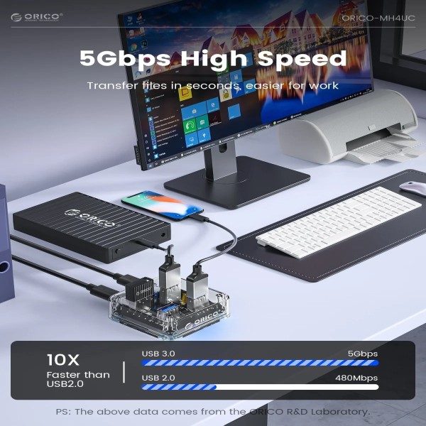 ORICO 다중 4 포트 확장 USB 3.0 허브 스플리터 도킹 스테이션, 노트북 PC 액세서리용 고속 OTG 어댑터 익스텐더 : 스마트랩팩토리논현