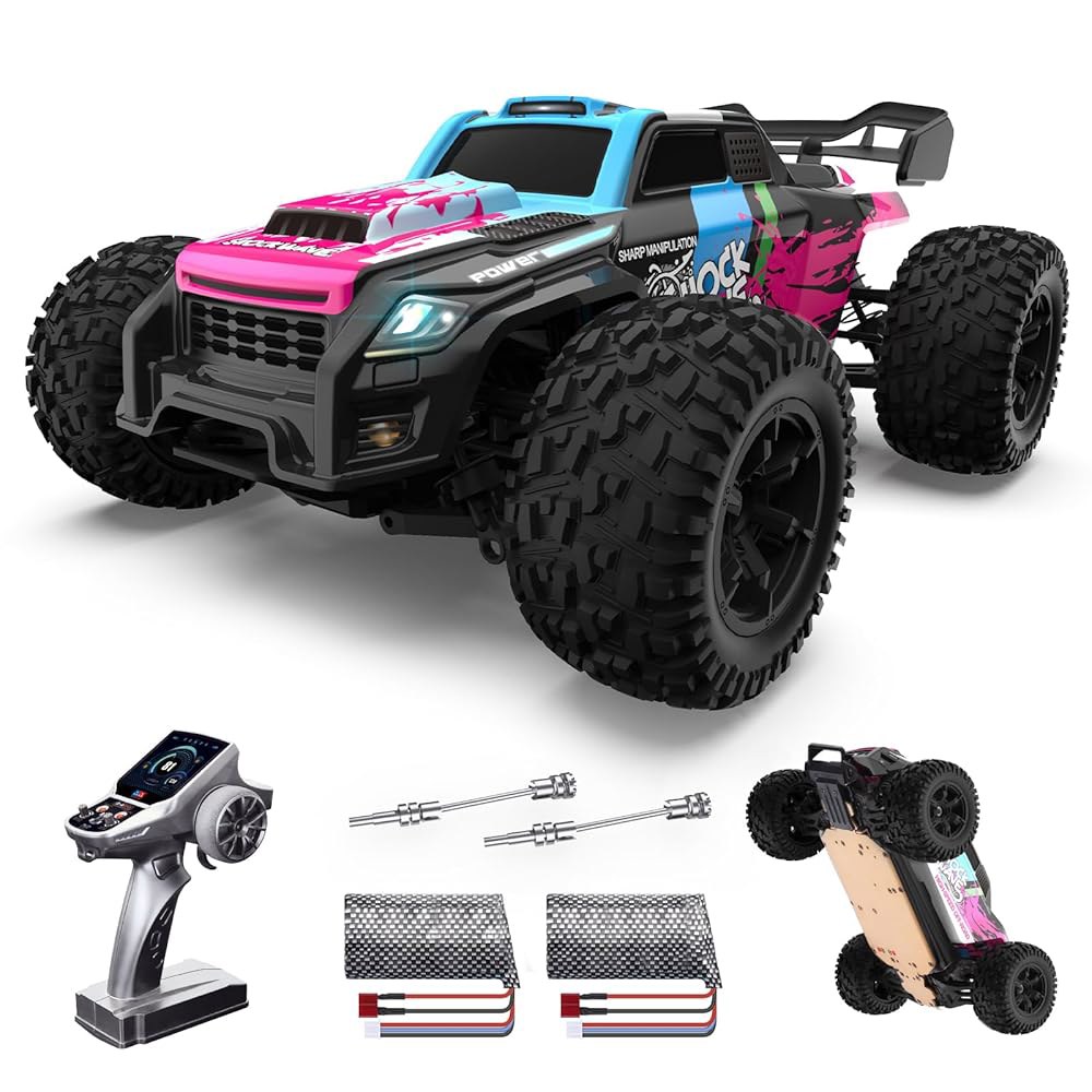 성인용 파워엑스트라 RC 카 1 16 스케일 고속 40km/h 원격 제어 트럭 LED 라이트가 장착된 4WD 취미용 전기 오프로드 몬스터 배터리 2개 50분... 