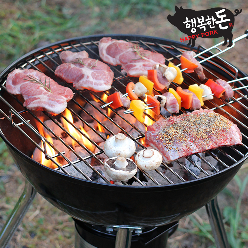 국내산 냉장 캠핑고기 한돈삼겹살, 목살, 오겹살, 등갈비, 폭립 바베큐 수육고기 500g : 행복한돈