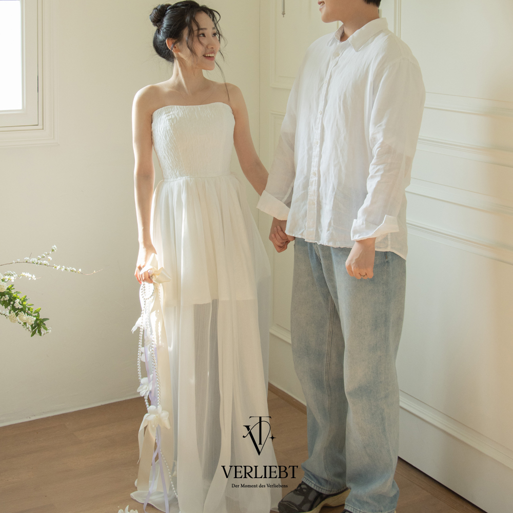 (대여) 화이트 크로셰 시스루 소매 퍼프 변형 셀프웨딩 드레스 2부 스냅촬영 : 페어립트- VERLIEBT
