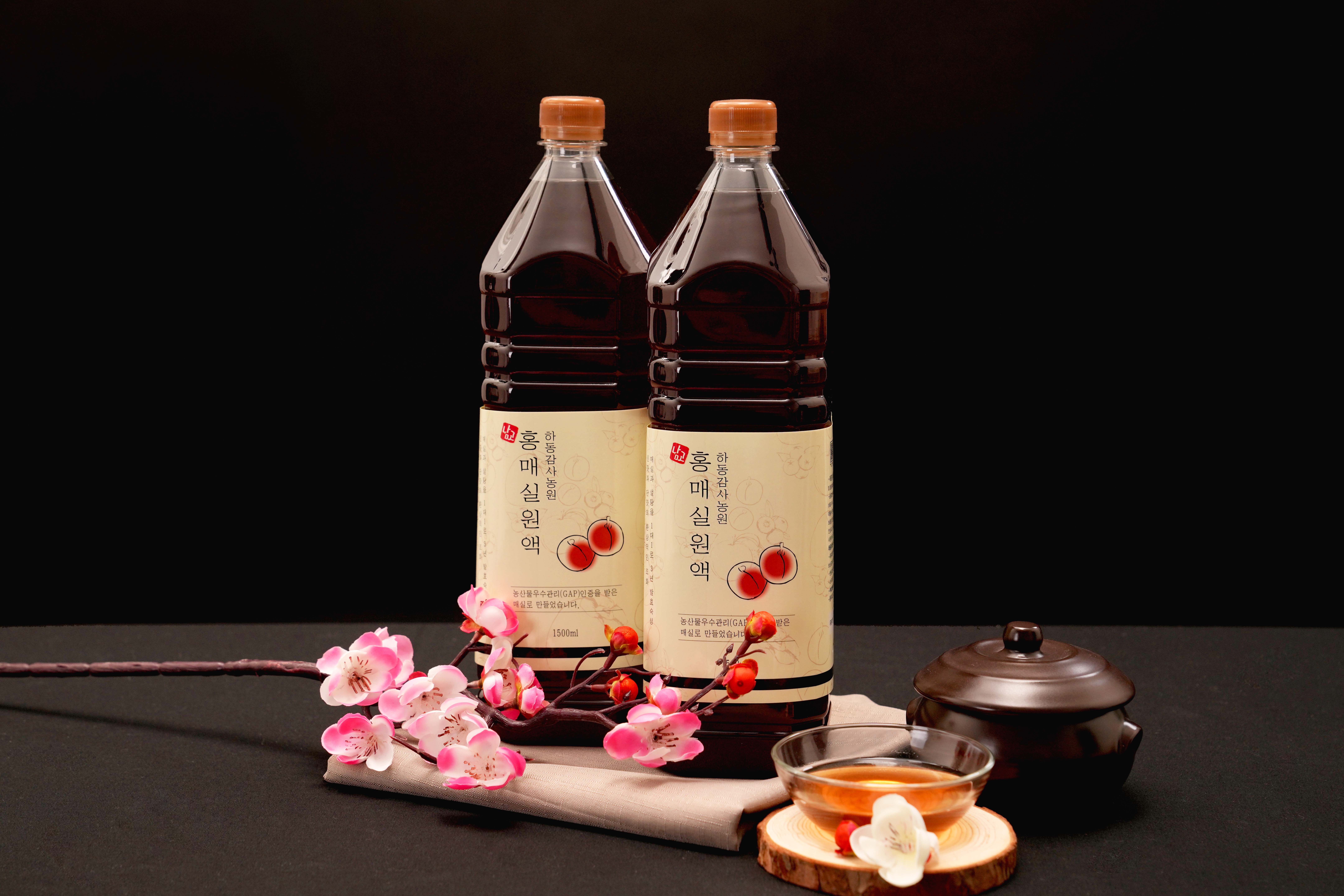 하동 홍매실원액 1500ml 2병 -매실청 매실액 : 하동감사농원