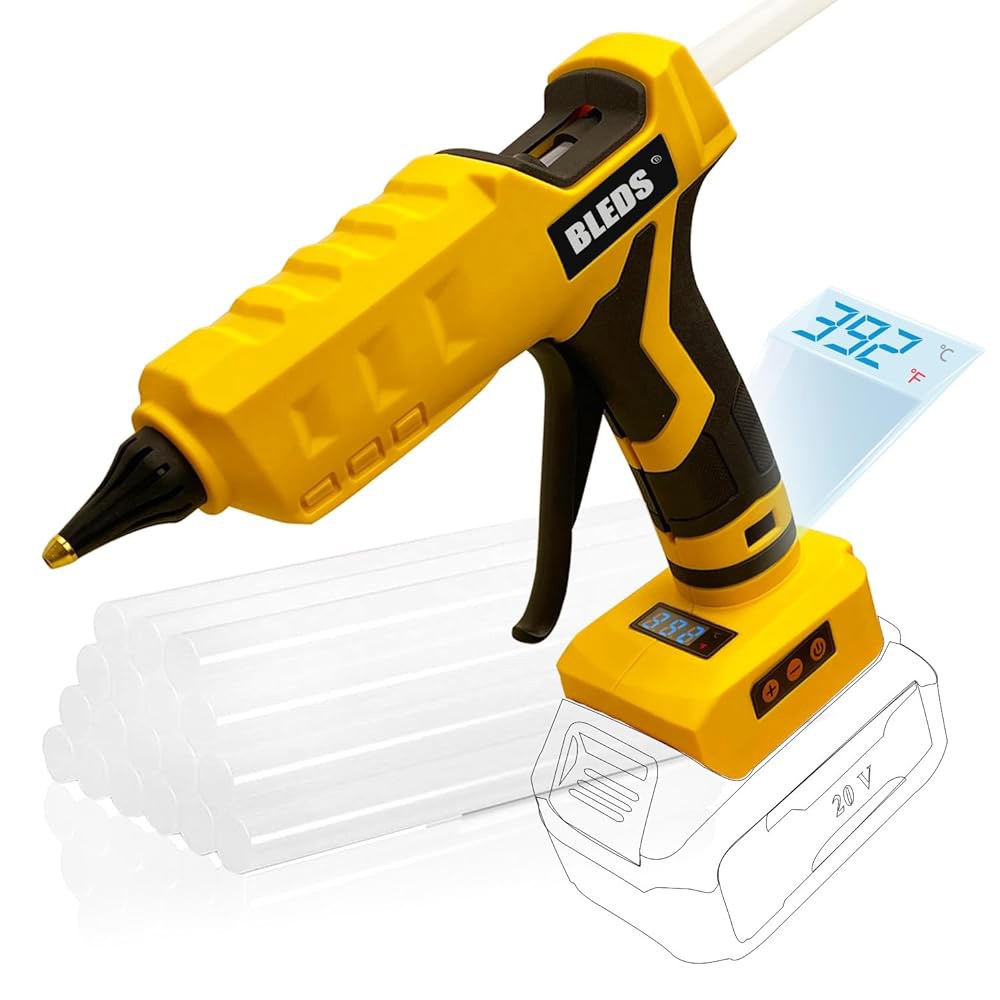 Dewalt 20V 배터리용 BLEDS 100W 무선 글루건, LED 디지털 온도 조절 가능 212-392 F, 고출력 휴대용 전원 풀사이즈 헤비 듀티 핫 10개의... 