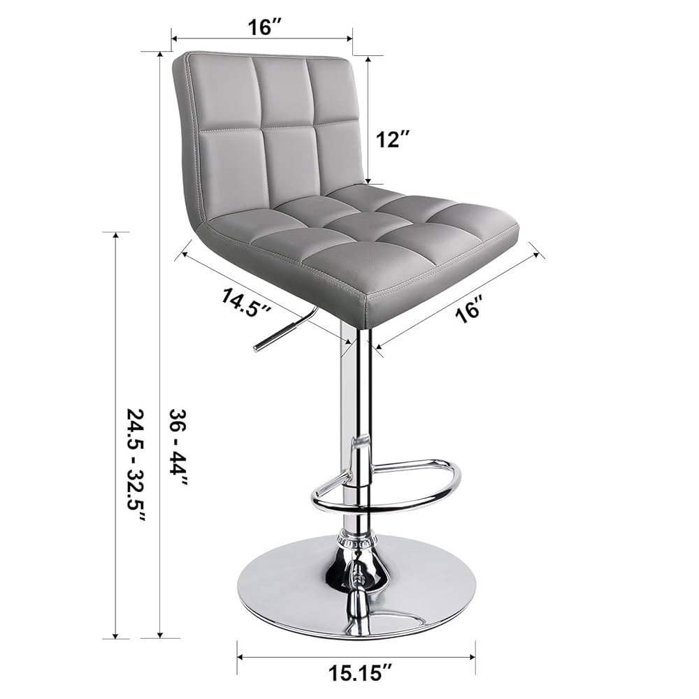 레오파드 바 스툴, 등이 있는 모던 PU 가죽 조절식 회전 2종 세트(라이트 그레이) Z-black/1 Chair : 민피아