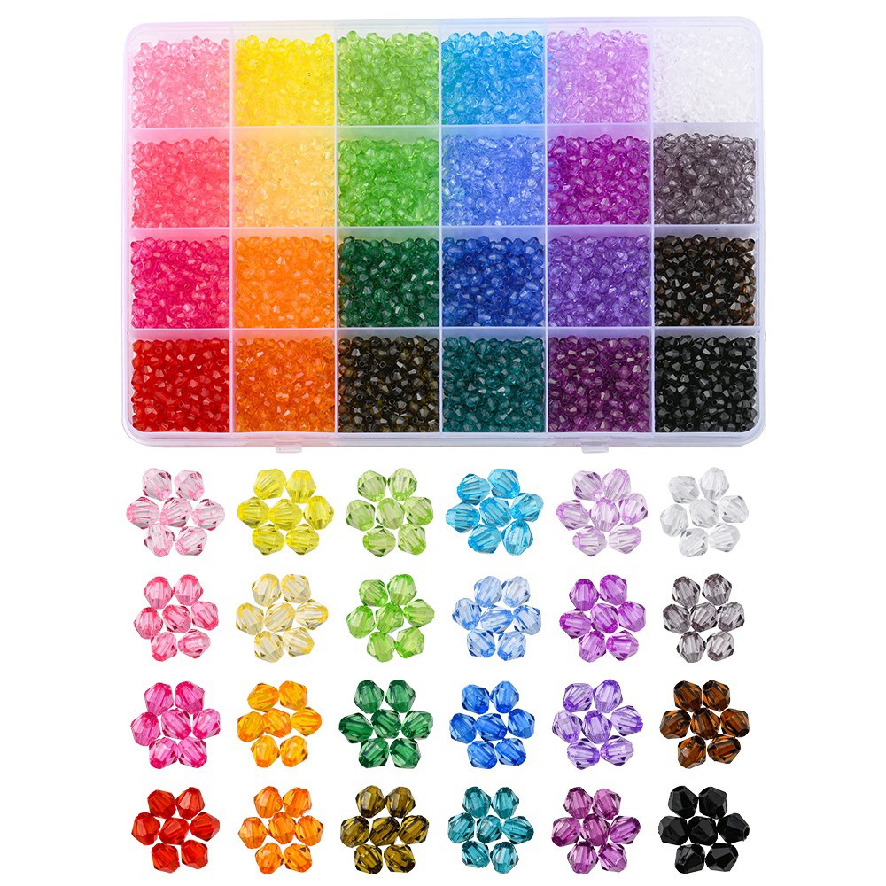 24 색상 4mm 약 5760 개/상자 6mm 2400 투명 아크릴 비즈 DIY 구슬 보석 만들기 키트 4mm : 올인원글로벌