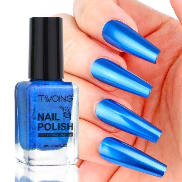 TWOING 8ml 블루 메탈릭 매니큐어 밝은 금속 거울 지속 광택 속건성 네일 래커 아트 : 사과몰23