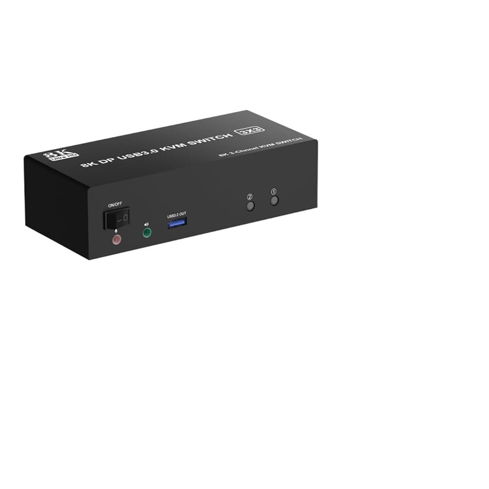 컴퓨터 2대용 8K@60Hz KVM 스위치 USB 3.0 트리플 모니터, 오디오가 있는 PC 2대와 포트 3대(EU 플러그 어댑터) AU Plug Adapter... 