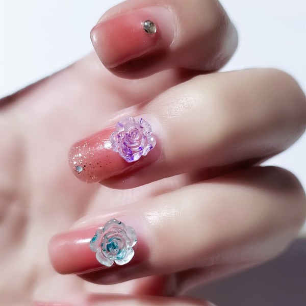 100Pcs 8mm 야간 조명 네일 동백 꽃 장미 수지 카보 숑 매력 매니큐어 부품 : 사과몰23