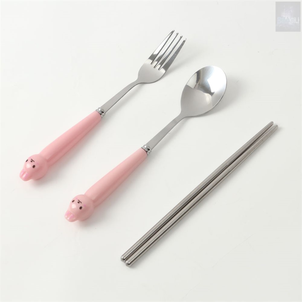 하나디자인 빼꼼토끼 휴대용 수저 포크 세트 핑크 : 은하수하나