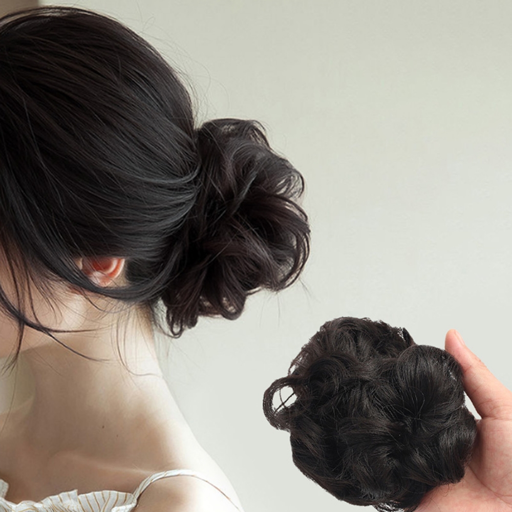 린디자인 똥머리 집게핀형 파마머리가발 내추럴블랙 집게가발 헤어피스 : SUSUSTORE
