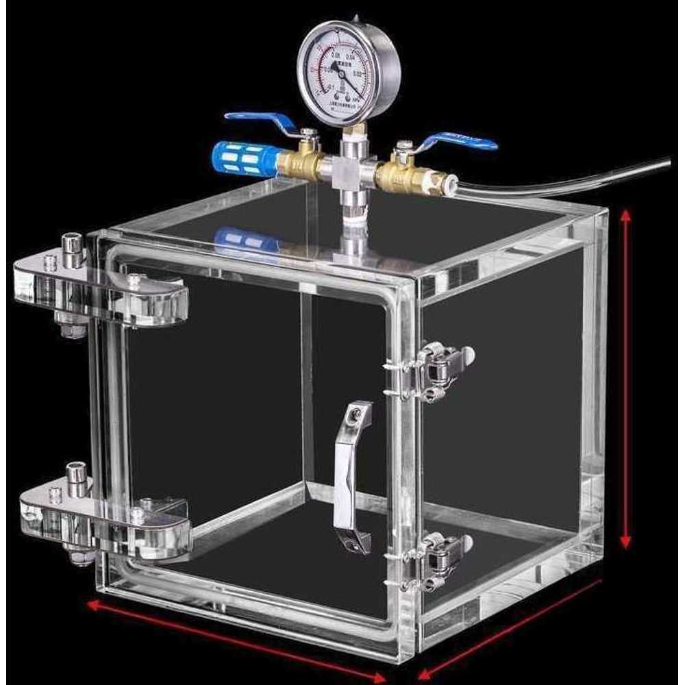 실험실 진공챔버 아크릴 진공게이지 게이지 연구실 밀폐 박스 내경200x200x200x20mm 공기공급밸브 : 머니다와라