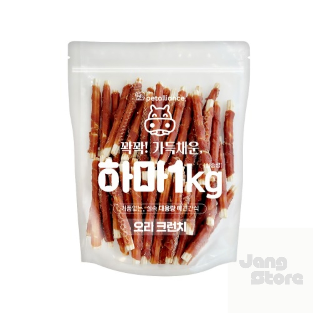 장수토어 애견간식 오리크런치 1kg 행동유도 치석제거 사냥본능 분리불안 관계형성 : 생활용품추천상점