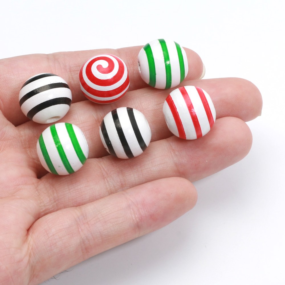 참 라운드 볼 크리스마스 스트라이프 우드 비즈 쥬얼리 제작 DIY 수제 액세서리 15mm 10 개 C04269 15mm 10pcs : 올인원글로벌