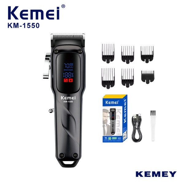 Kemei 남성용 전문 헤어 클리퍼 7000 RPM 헤어 트리머 LED 디스플레이 무선 USB 헤어 커팅 머신 KM-1550 : 사랑컴퍼니