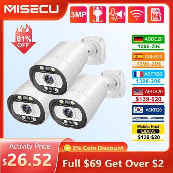 MISECU 양방향 통신 AI POE 카메라, 사람 감지 야외 CCTV 시스템 감시 H.265, 5MP, 8MP, 1-3 개 : 호호mall