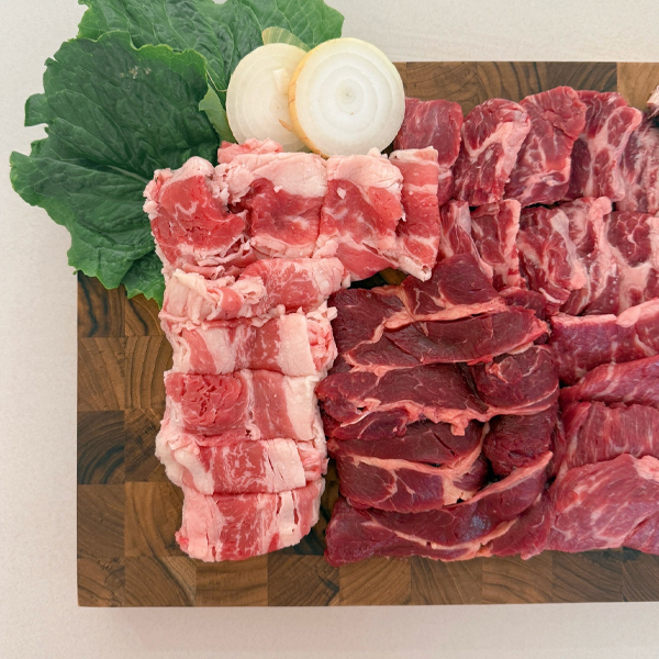 배터지는 소한마리 두근세트 등심 살치살 갈비살 우삼겹 부채살 1.2kg : 탁조마켓