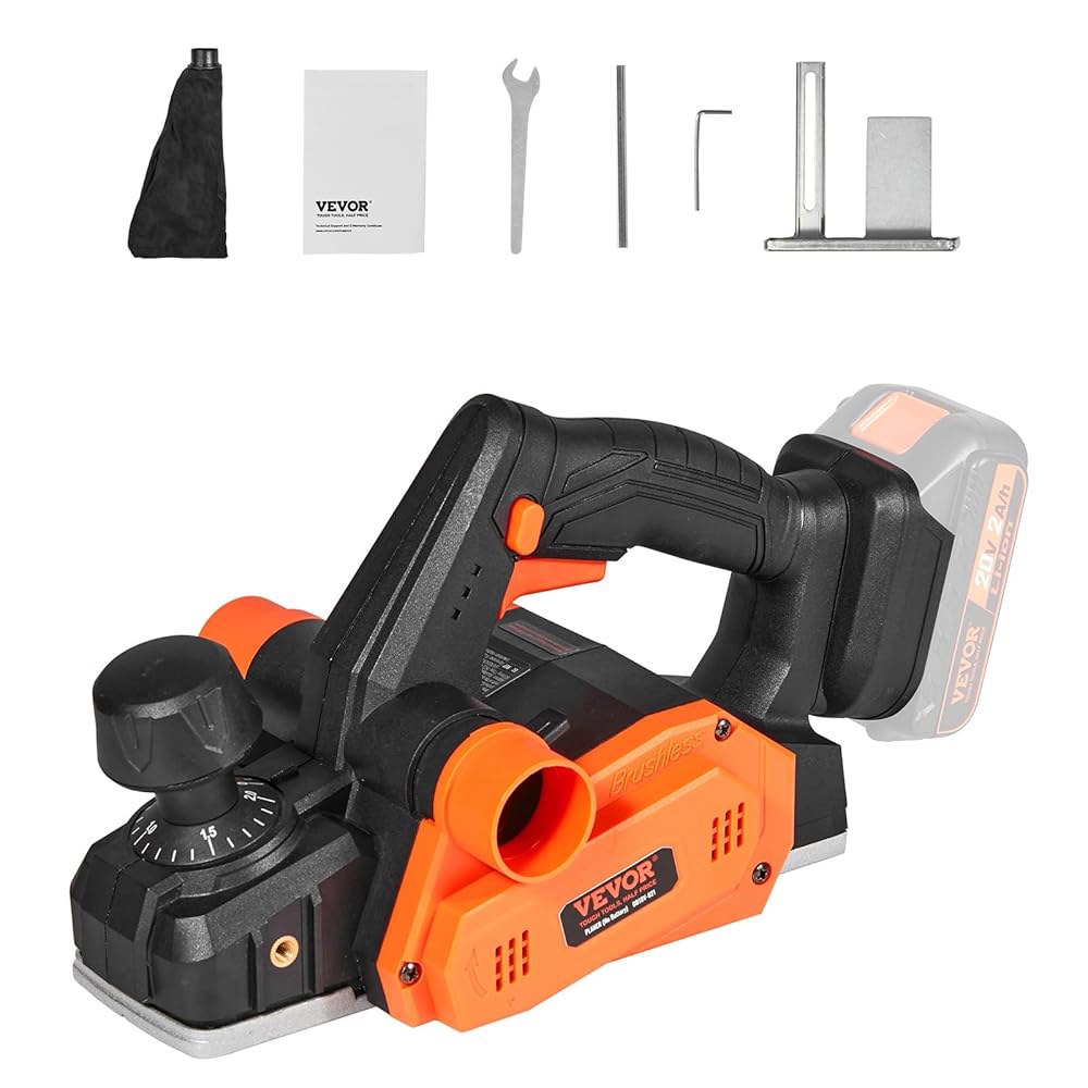 VEVOR 무선 핸드 플래너, 800W, 폭 3-1/4, HSS 블레이드가 장착된 16,000RPM 전기 휴대용 목재 최대 5/64인치까지 조절 가능한 플래닝... 