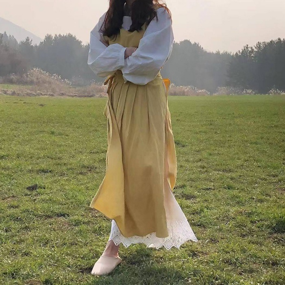거즈앞치마 린넨 소창 요루 옆트임 지지미 롱원피스 시원한 주름 한복 원예용 뷰티샾 여름용 : 부어커