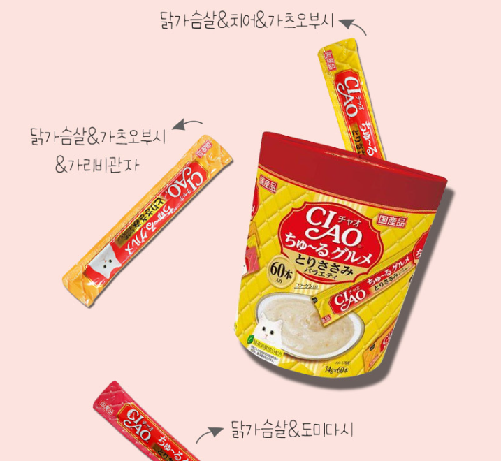SC-140 이나바 챠오츄르 구루메 버라이어티 닭가슴살, 14g, 60개 : 매일멍냥