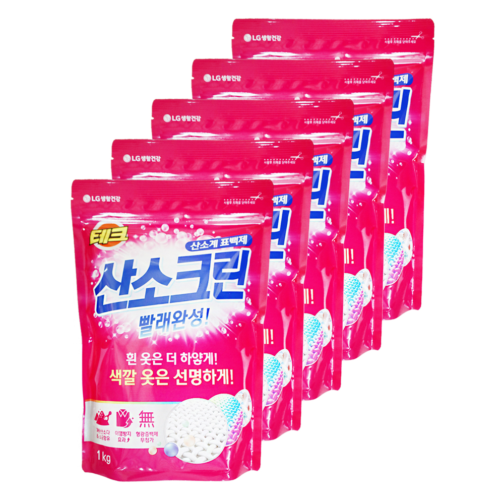 엘지 테크 산소크린 가루형 산소계 표백제 1kg 5개 세탁 빨래 분말 : 더진스토어