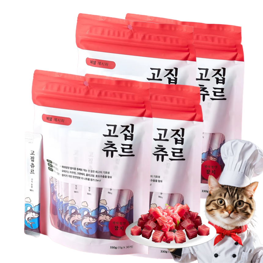 고집츄르 저염레시피 고양이간식 북태평양 참치, 11g, 120개 : 겟플렉스 스토어