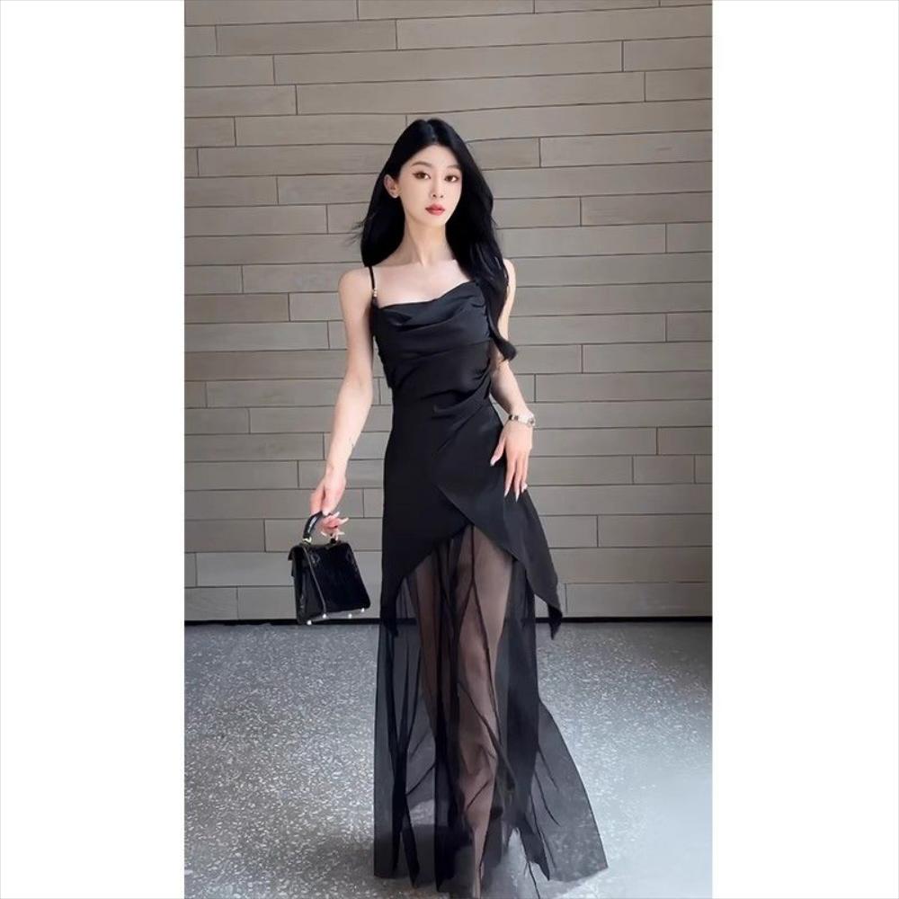 하늘하늘 여름 원피스 보세 불규칙 여성 메시 서스펜더 롱 스커트 쉬폰 : 시애틀시골총각