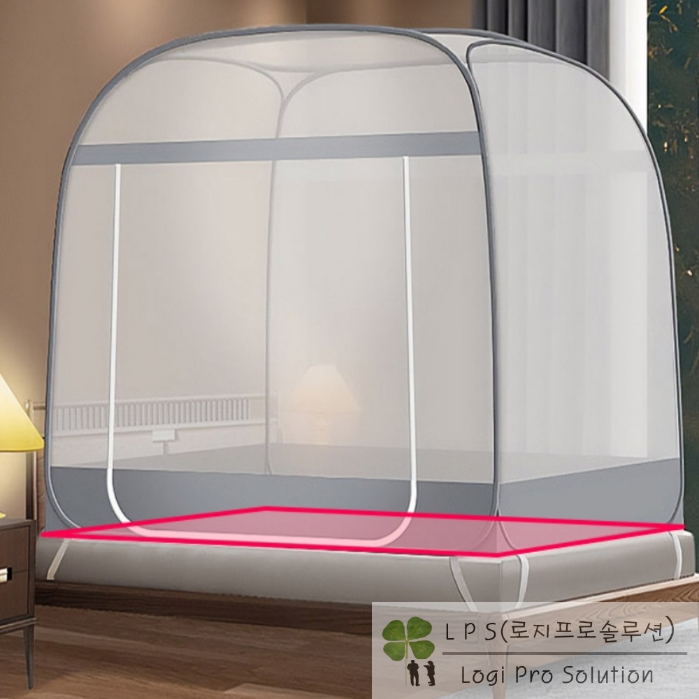 [비제이마켓] 사각 원터치 침대모기장 그레이 180x200cm 모기장텐트형 모기장텐트 : 비제이마켓일